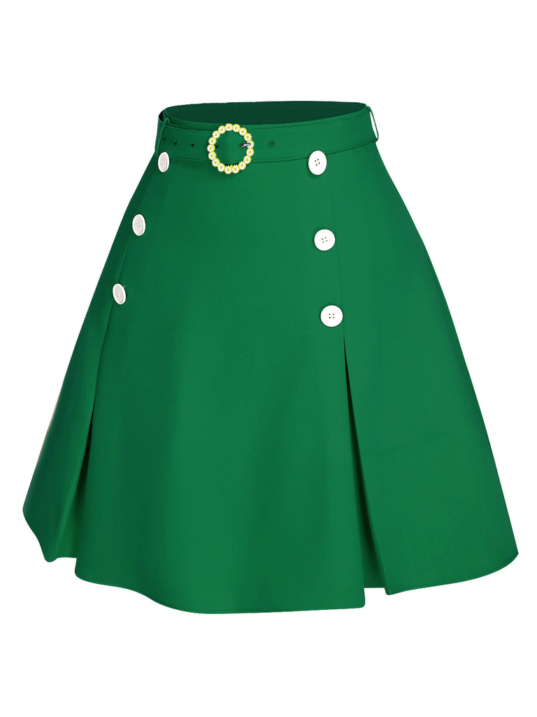 This 1960s Button Solid Belted Skirt spins 1960s stories with every step