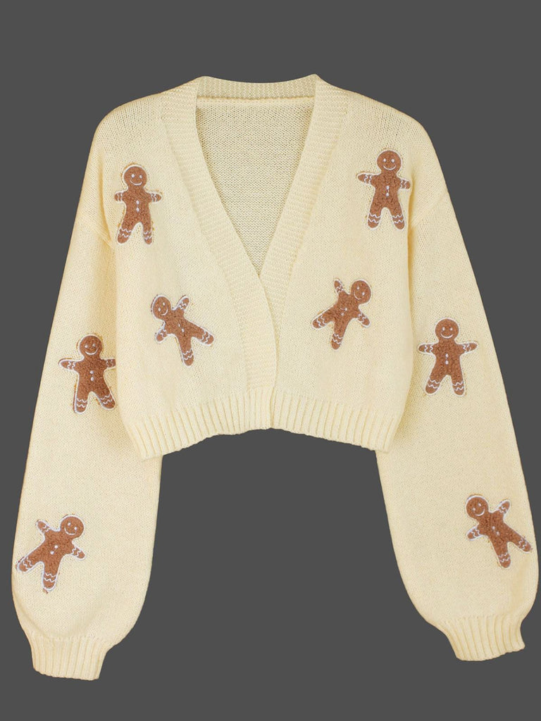 1960s Christmas Gingerbread Cropped Sweater Cardigan - vintage fashion, retro style