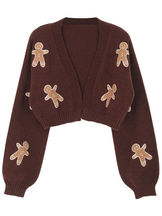 1960s Christmas Gingerbread Cropped Sweater Cardigan - vintage fashion, retro style