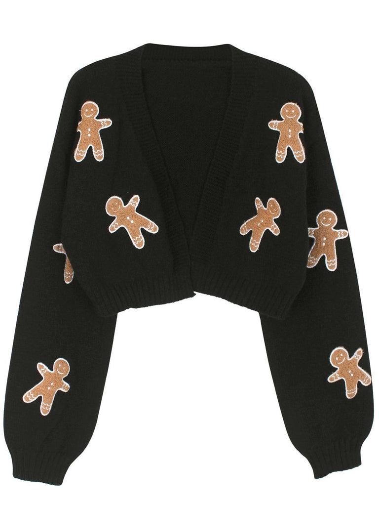 1960s Christmas Gingerbread Cropped Sweater Cardigan - vintage fashion, retro style