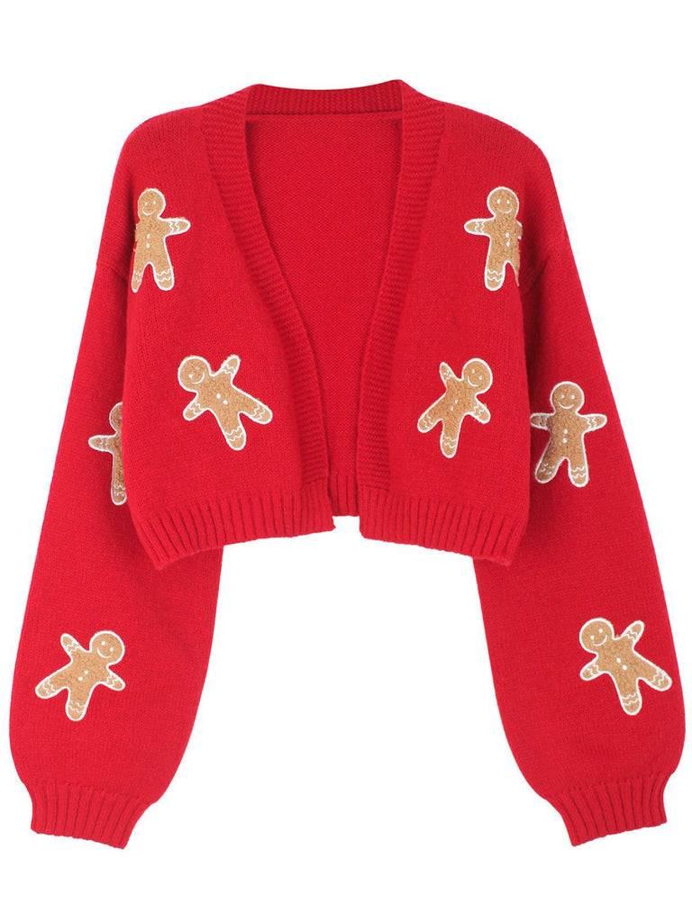 1960s Christmas Gingerbread Cropped Sweater Cardigan - vintage fashion, retro style