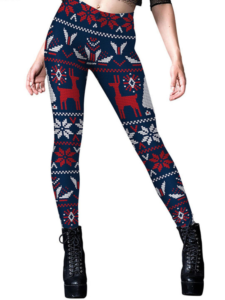 1960s Christmas Printed Cute Leggings — 1960s confidence tailored for her stride