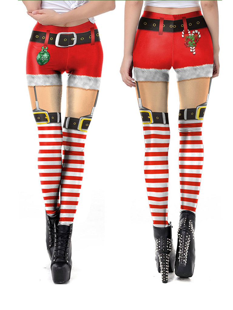 1960s Christmas Printed Elastic Leggings — 1960s style for the woman going places