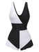 1960s Color Block Ruffle One Piece Swimsuit - vintage swimsuit, pin-up style