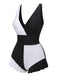 1960s Color Block Ruffle One Piece Swimsuit - vintage swimsuit, pin-up style