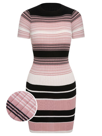 She slips into this 1960s Color Block Striped Knit Slim Dress and suddenly it's a 1960s daydream