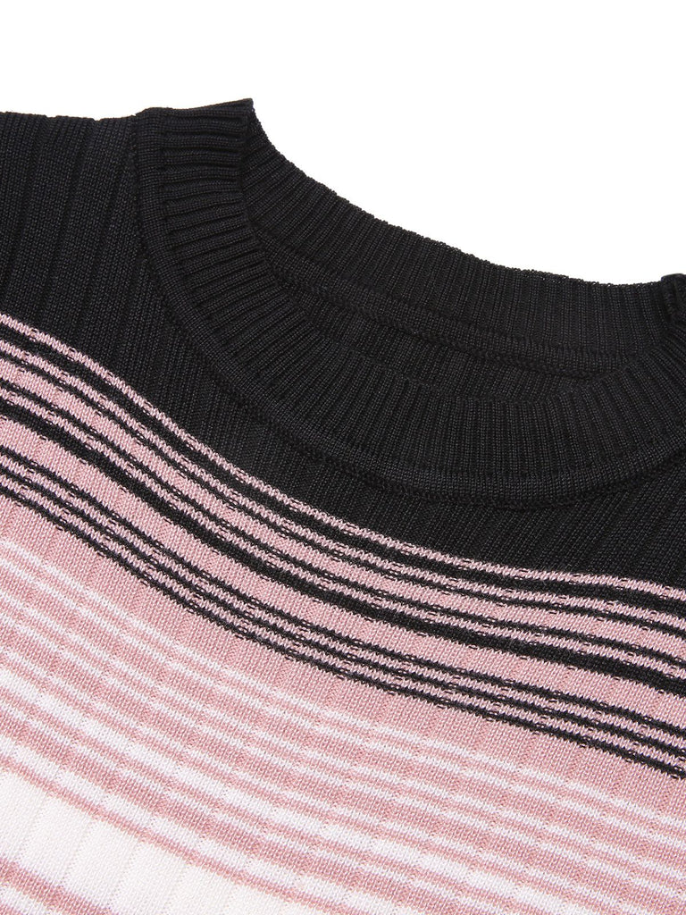 1960s Color Block Striped Knit Slim Dress — a 1960s silhouette that turns sidewalks into runways