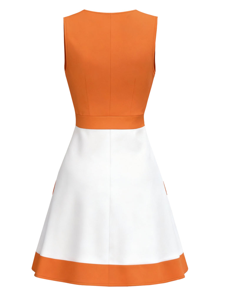 Orange & White 1960s Colorblock Sleeveless Mod Dress - vintage dress, retro fashion, pure white