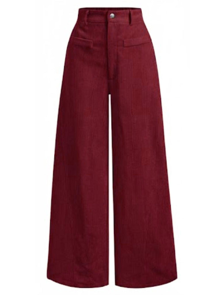 1960s Corduroy High Waist Wide-Leg Pants - vintage fashion, retro style