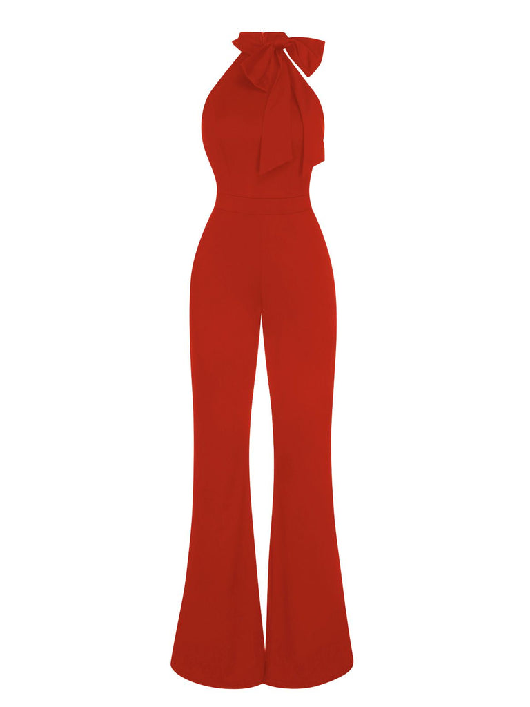 1960s Crewl Halter Bow Solid Jumpsuit, vintage romper, retro jumpsuit - perfect for women who love vintage and retro fashion