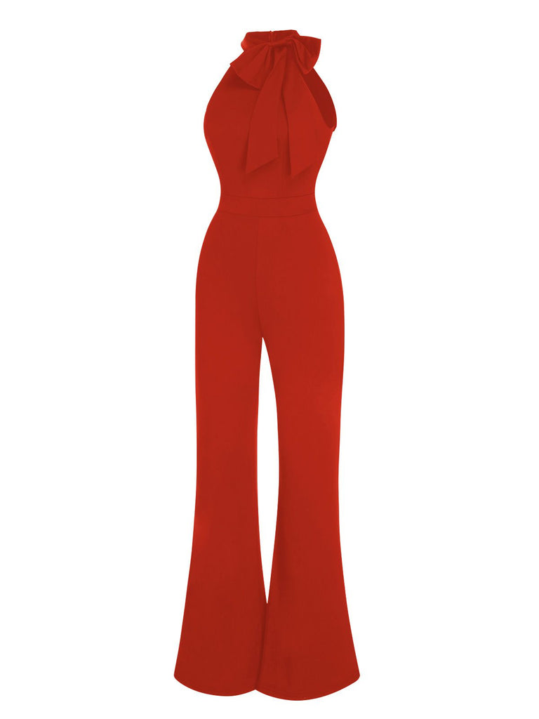 1960s Crewl Halter Bow Solid Jumpsuit, vintage romper, retro jumpsuit - perfect for women who love vintage and retro fashion