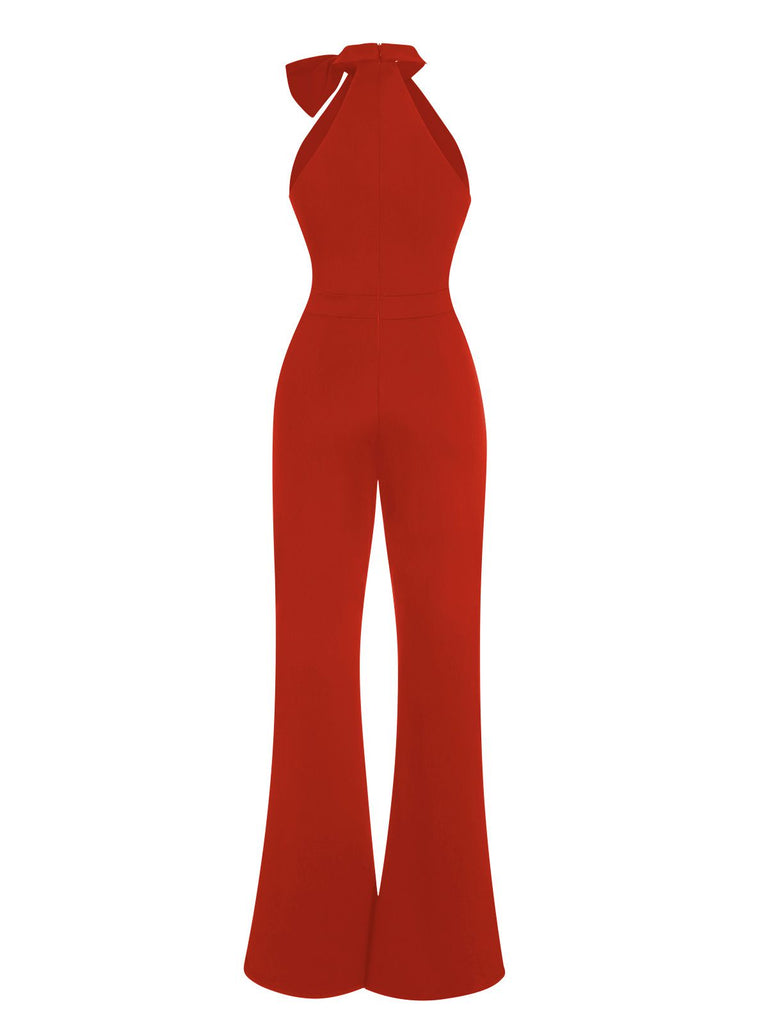 1960s Crewl Halter Bow Solid Jumpsuit, vintage romper, retro jumpsuit - perfect for women who love vintage and retro fashion