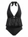 1960s Crochet Mesh Halter Tie-Front Tankini Swimsuit Set - vintage swimsuit, pin-up swimwear for vintage lovers