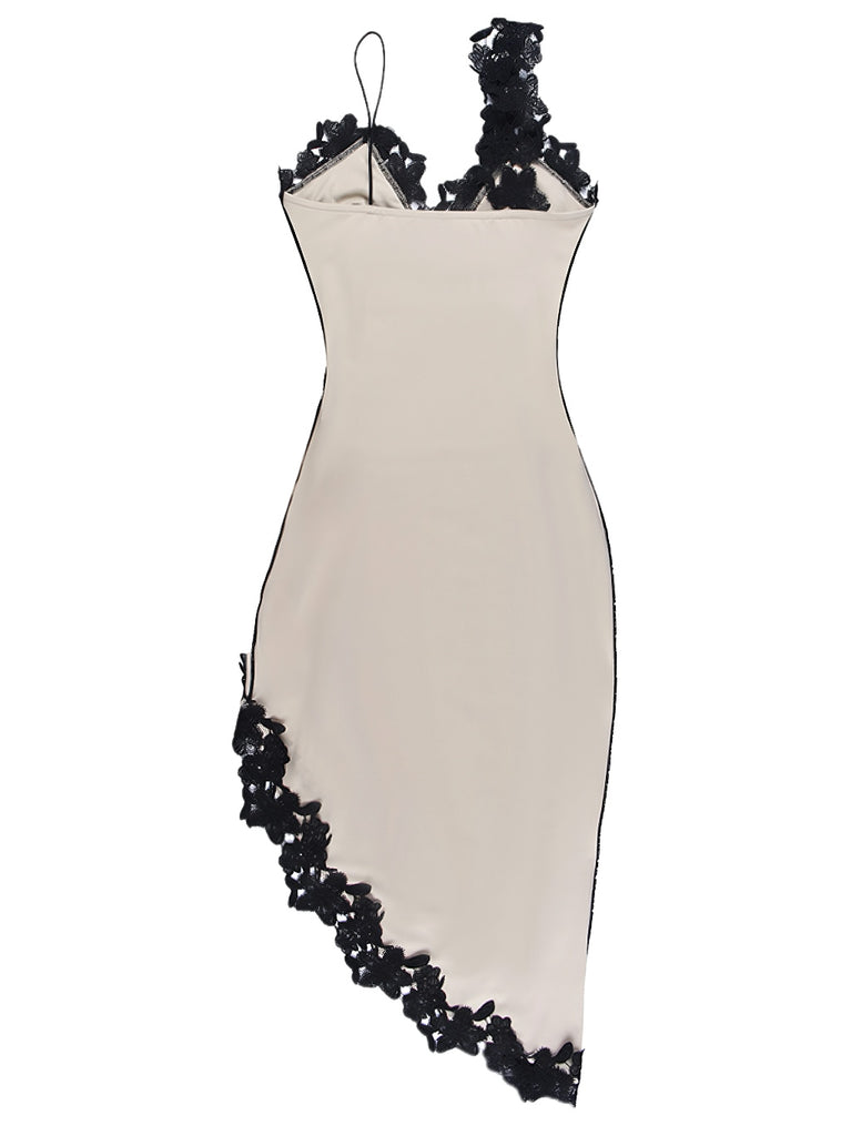 This 1960s Deep V-Neck Asymmetric Lace Bodycon Dress wraps her in 1960s elegance, one twirl at a time