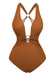 1960s Deep-V Ruched Metal Ring One-Piece Swimsuit: beautiful vintage swimwear, retro swimsuit, pin-up style with timeless appeal