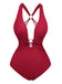 1960s Deep-V Ruched Metal Ring One-Piece Swimsuit: beautiful vintage swimwear, retro swimsuit, pin-up style with timeless appeal
