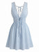 Blue 1960s Sleeveless Deep V-Neck Backless Striped Dress - vintage dress, retro fashion