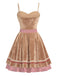 Brown 1960s Gingerbread Heart Stripe Velvet Strap Dress - vintage dress, retro fashion