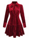 Burgundy 1960s Bow Collar Solid Velvet Ruffle Dress - vintage dress, retro fashion