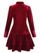Burgundy 1960s Bow Collar Solid Velvet Ruffle Dress - vintage dress, retro fashion