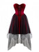 Burgundy 1960s Gothic Mesh Strapless Irregular Hem Dress - vintage dress, retro fashion
