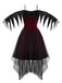 Burgundy 1960s Gothic Mesh Strapless Irregular Hem Dress - vintage dress, retro fashion