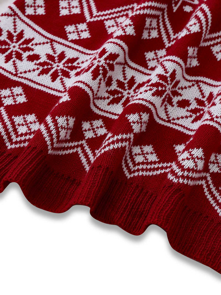 1960s Christmas Reindeer Snowflake Jacquard Knit Dress - vintage dress, retro fashion