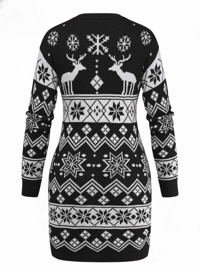 1960s Christmas Reindeer Snowflake Jacquard Knit Dress - vintage dress, retro fashion