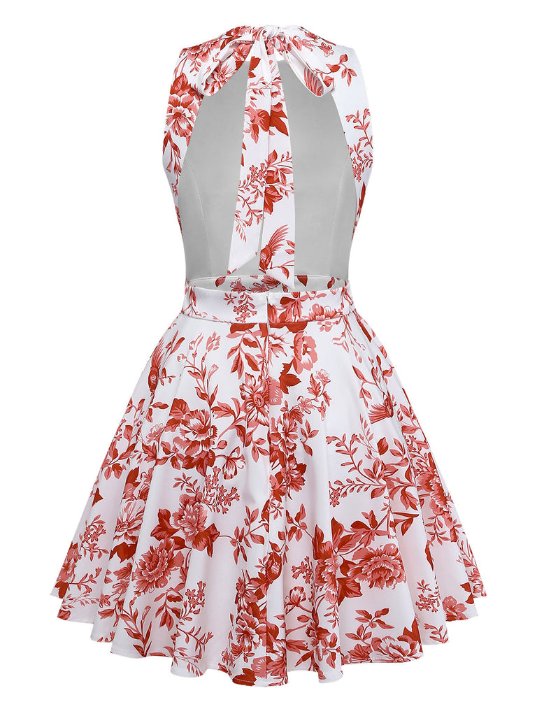 1960s Floral Print Halter Sleeveless Backless Swing Dress - vintage dress, retro fashion, rockabilly