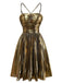 Gold 1960s Metallic Pleated Cutout Party Strap Dress - vintage dress, retro fashion, glamorous gold