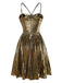 Gold 1960s Metallic Pleated Cutout Party Strap Dress - vintage dress, retro fashion, glamorous gold