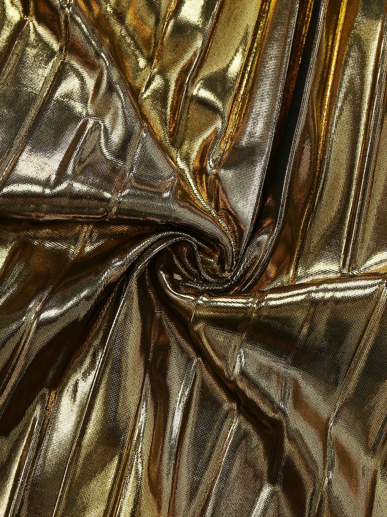Gold 1960s Metallic Pleated Cutout Party Strap Dress - vintage dress, retro fashion, glamorous gold