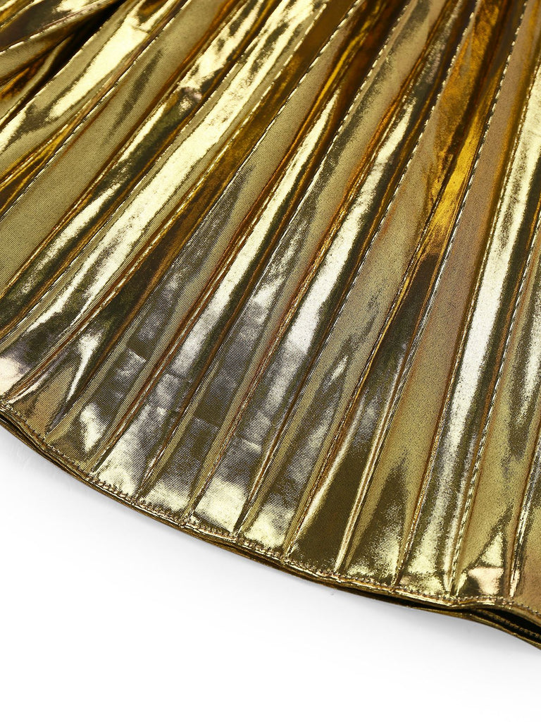 Gold 1960s Metallic Pleated Cutout Party Strap Dress - vintage dress, retro fashion, glamorous gold