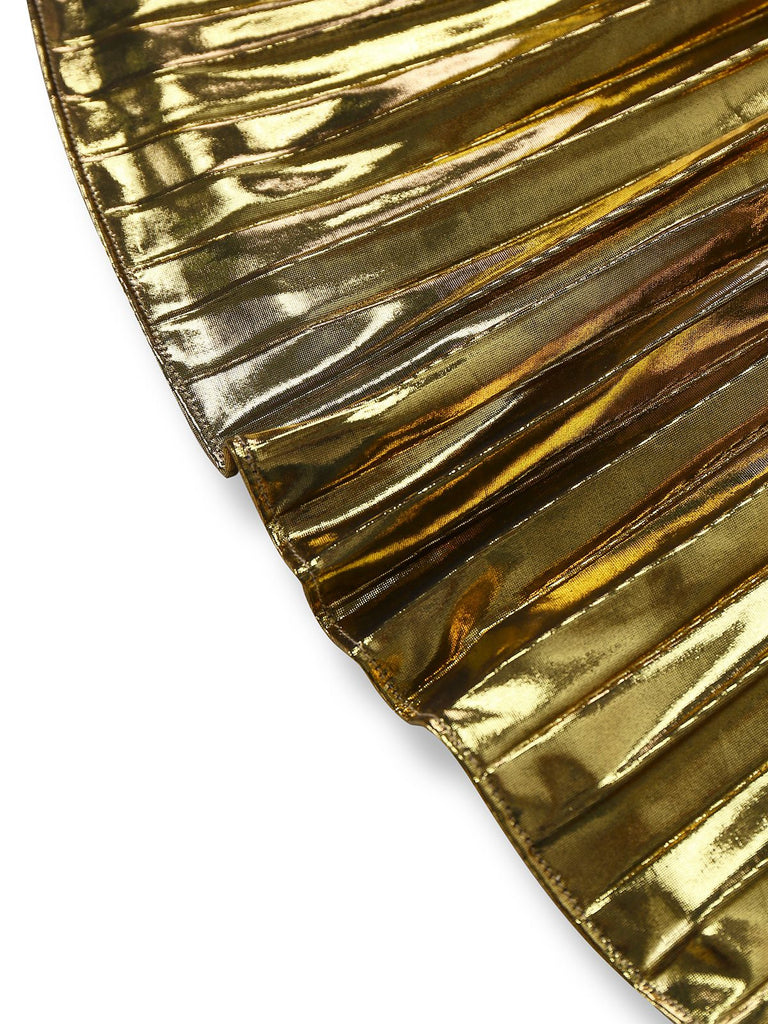 Gold 1960s Metallic Pleated Cutout Party Strap Dress - vintage dress, retro fashion, glamorous gold
