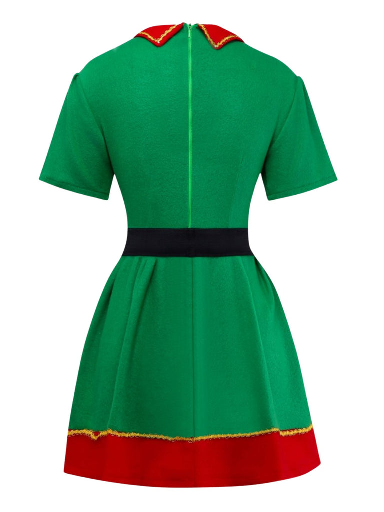 Green 1960s Christmas Elf Cosplay Costume Dress Set - vintage dress, retro fashion