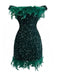 Green 1960s Off-Shoulder Sequined Feather Bodycon Dress - vintage dress, retro fashion