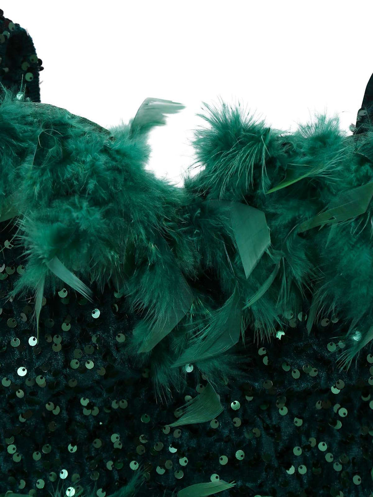 Green 1960s Off-Shoulder Sequined Feather Bodycon Dress - vintage dress, retro fashion