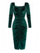 Green 1960s Velvet Ruched Long Sleeve Bodycon Dress - vintage dress, retro fashion