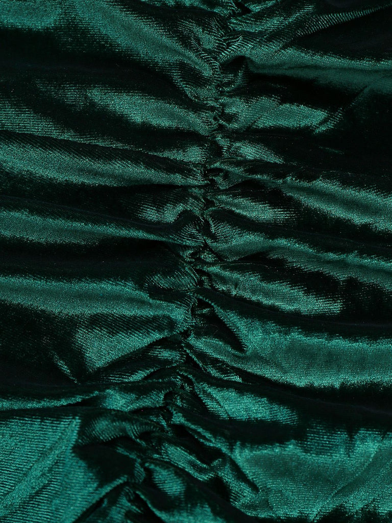 Green 1960s Velvet Ruched Long Sleeve Bodycon Dress - vintage dress, retro fashion