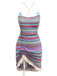 Multicolor 1960s Bohemian Drawstring Knit Straps Dress - vintage dress, retro fashion