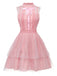 Pink 1960s Lace Trim Ribbon Bow Sleeveless Tulle Dress - vintage dress, retro fashion