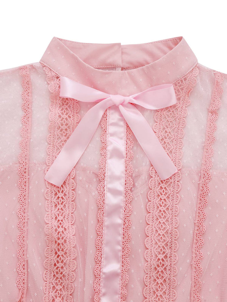 Pink 1960s Lace Trim Ribbon Bow Sleeveless Tulle Dress - vintage dress, retro fashion