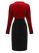 Red & Black 1960s Velvet Twisted V-Neck Bodycon Dress - vintage dress, retro fashion, classic black
