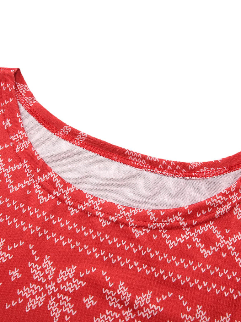 Red 1960s Christmas Reindeer Snowflake Belted Dress - vintage dress, retro fashion, elegant red
