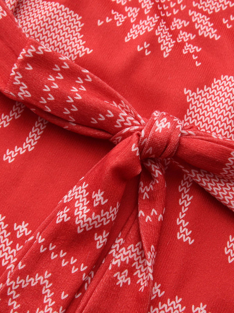 Red 1960s Christmas Reindeer Snowflake Belted Dress - vintage dress, retro fashion, elegant red