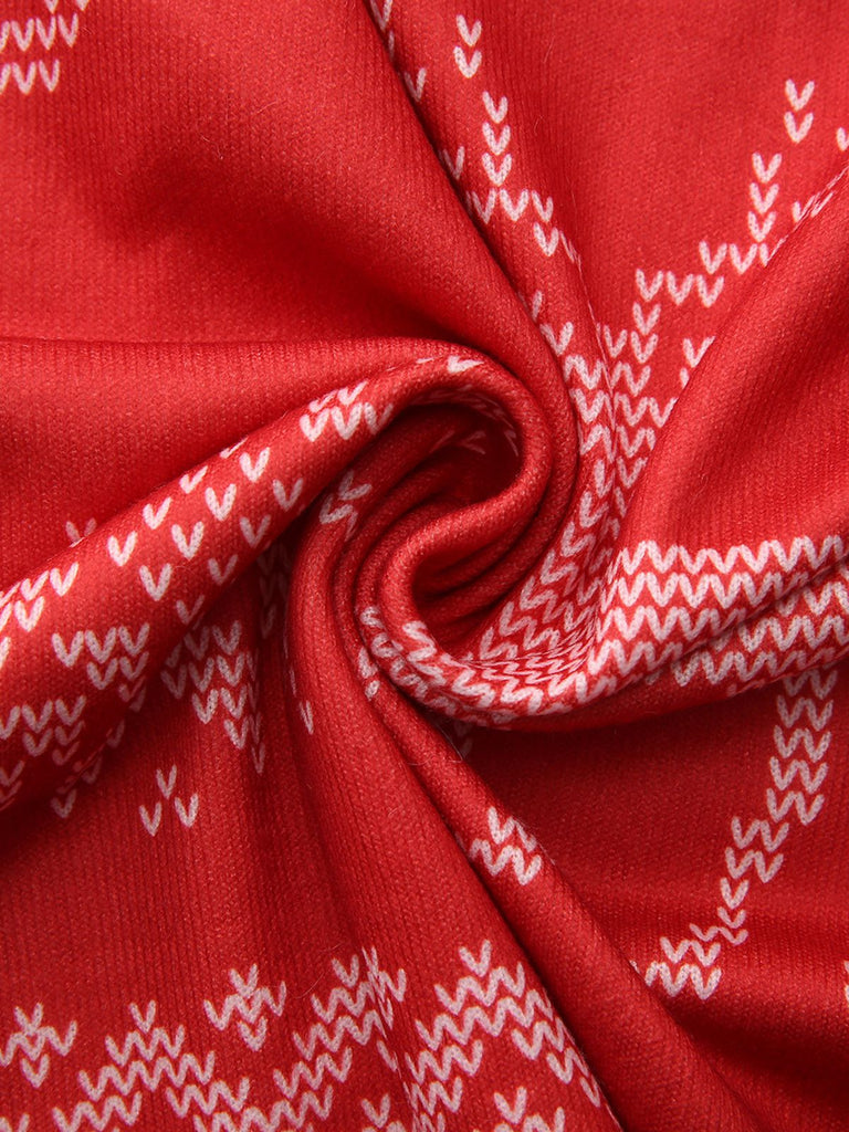 Red 1960s Christmas Reindeer Snowflake Belted Dress - vintage dress, retro fashion, elegant red
