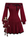 Red 1960s Off-Shoulder Bow Knit Lantern Sleeve Dress - vintage dress, retro fashion, elegant red
