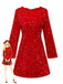 Red 1960s Sequined Bow Round Neck Long Sleeve Dress - vintage dress, retro fashion, elegant red