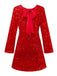 Red 1960s Sequined Bow Round Neck Long Sleeve Dress - vintage dress, retro fashion, elegant red