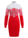 Red & White 1960s Snowflake Turtleneck Sweater Dress - vintage dress, retro fashion, elegant red